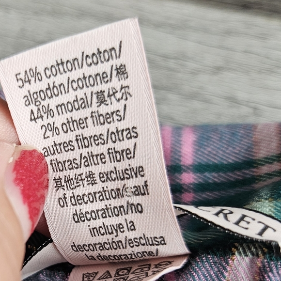 Victoria's Secret Women's XL Flannel PJs Set Green Pink Gold Plaid Sleepwear - Picture 4 of 7